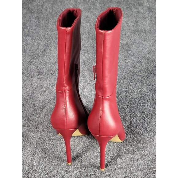CHARLES BY CHARLES DAVID RED FAUX LEATHER MIDI STILETTO BOOTS SZ 6.5 Winter Work - Picture 4 of 6